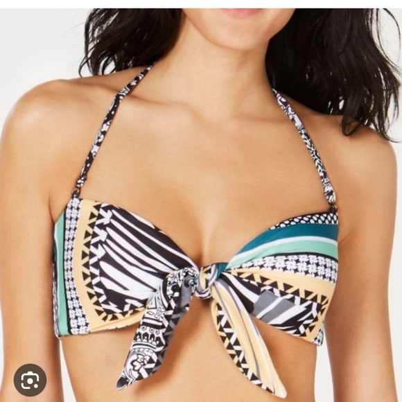 NWOT Becca by Rebecca Virtue Women's Reversible Bandeau Bikini Top Black/Fern S - Picture 1 of 16